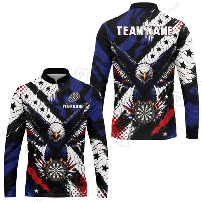 Custom Dart Jersey Team Shirt For Players, American Flag and Eagle Hold Board, Personalize Name and Team Name