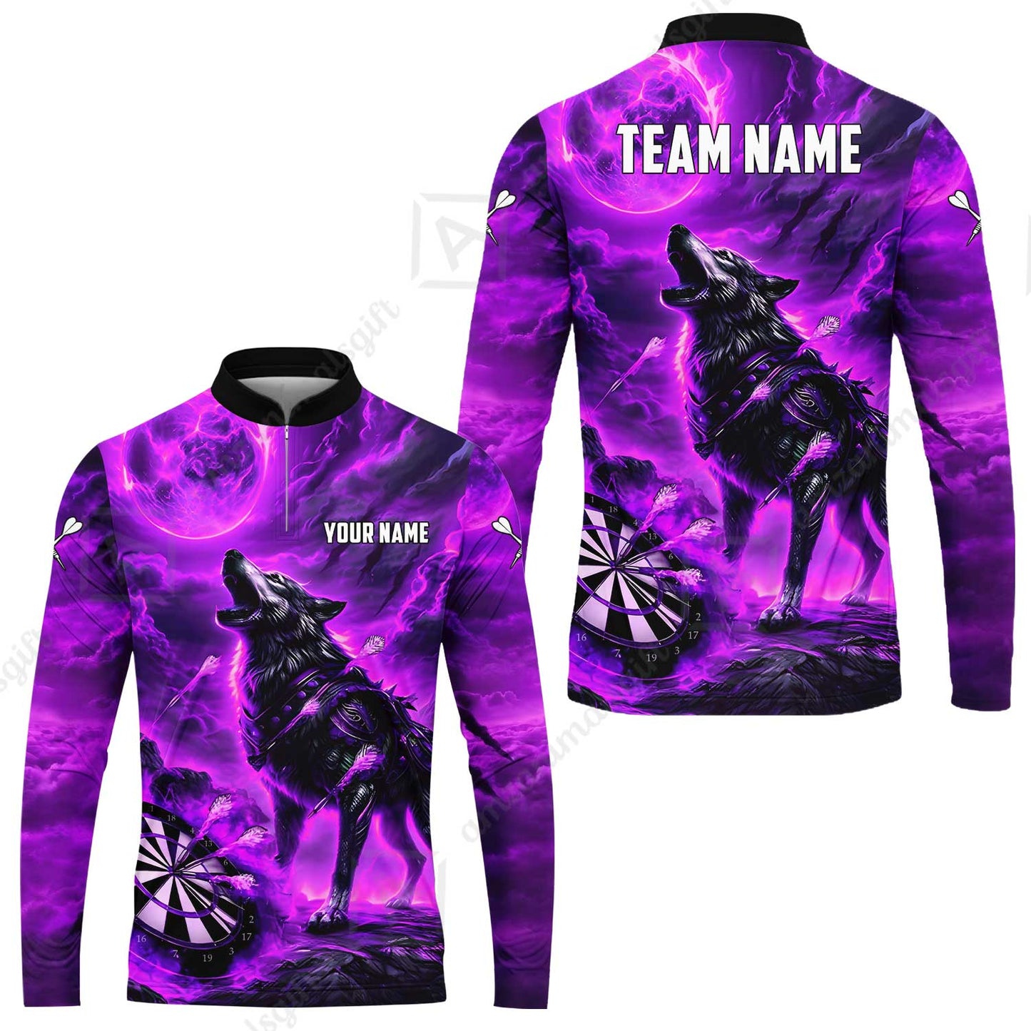 Custom Darts Team Jersey, Personalized Flaming Wolf Jersey Shirt For Players With Name & Team Name