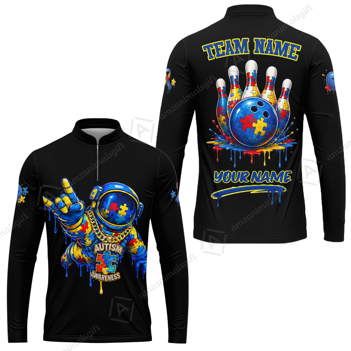 Customized Rainbow Puzzle Astronaut Awareness Bowling Jersey, Custom Name And Team Name For Bowlers