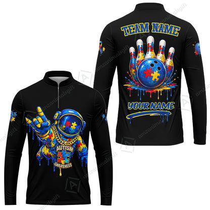 Customized Rainbow Puzzle Astronaut Awareness Bowling Jersey, Custom Name And Team Name For Bowlers