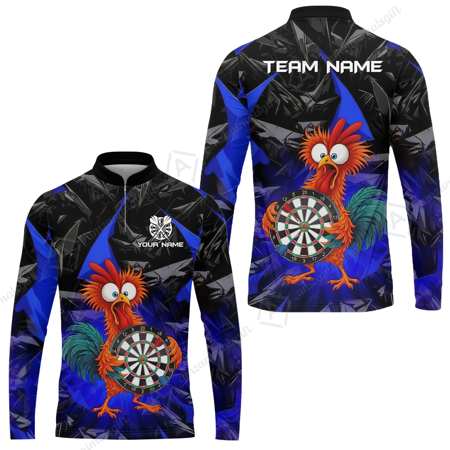 Custom Darts Team Jersey, Personalized Funky Rooster Dart Shirt For Players With Name & Team Name