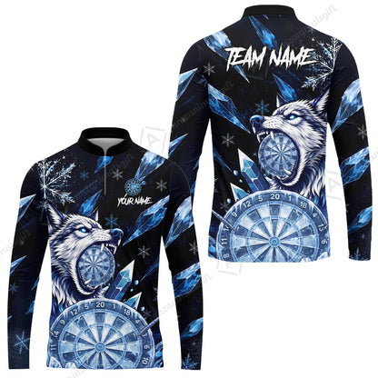 Customized Ice Wolf Crystal Winter Mascot Darts Jersey, Personalized Name And Team Name For Players