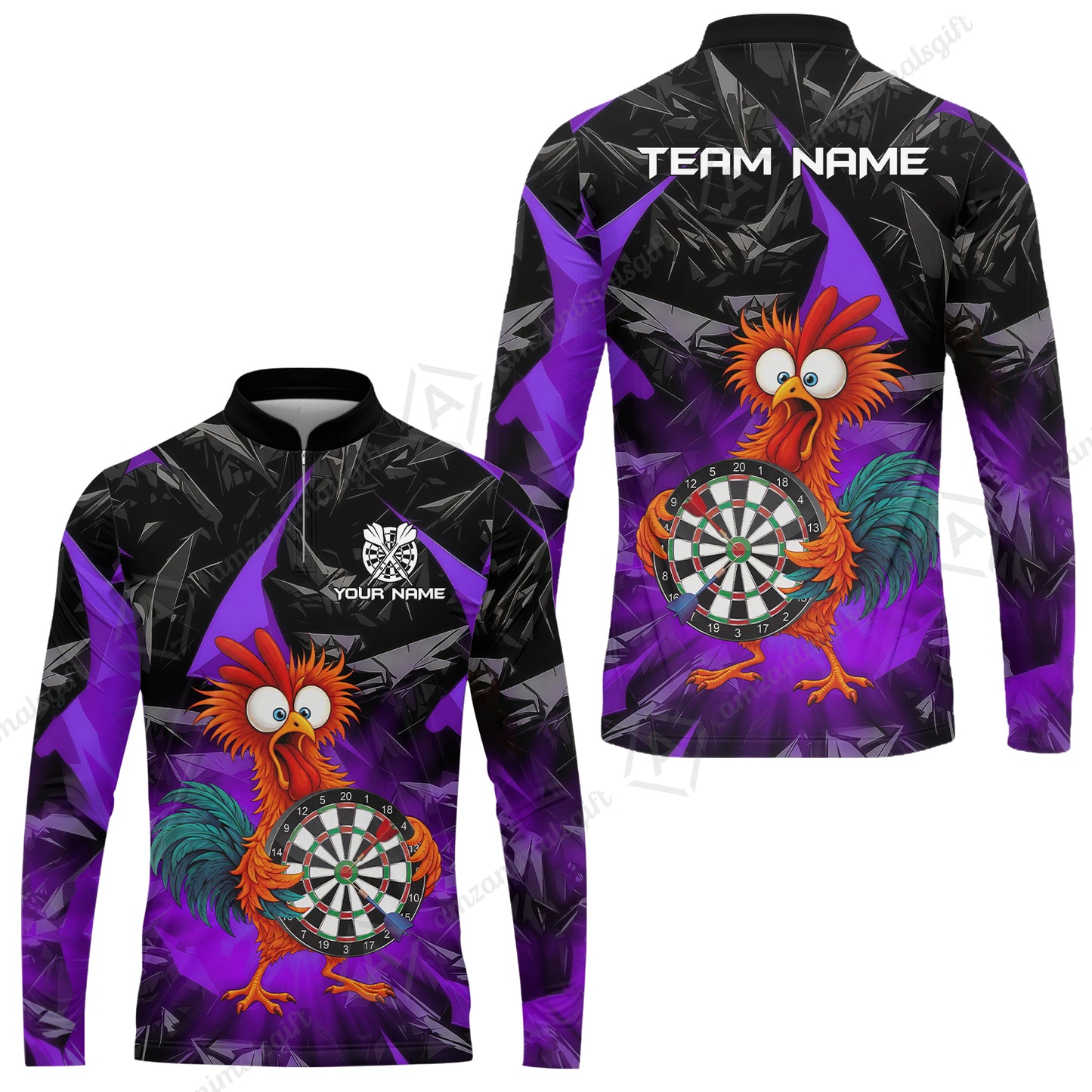 Custom Darts Team Jersey, Personalized Funky Rooster Dart Shirt For Players With Name & Team Name