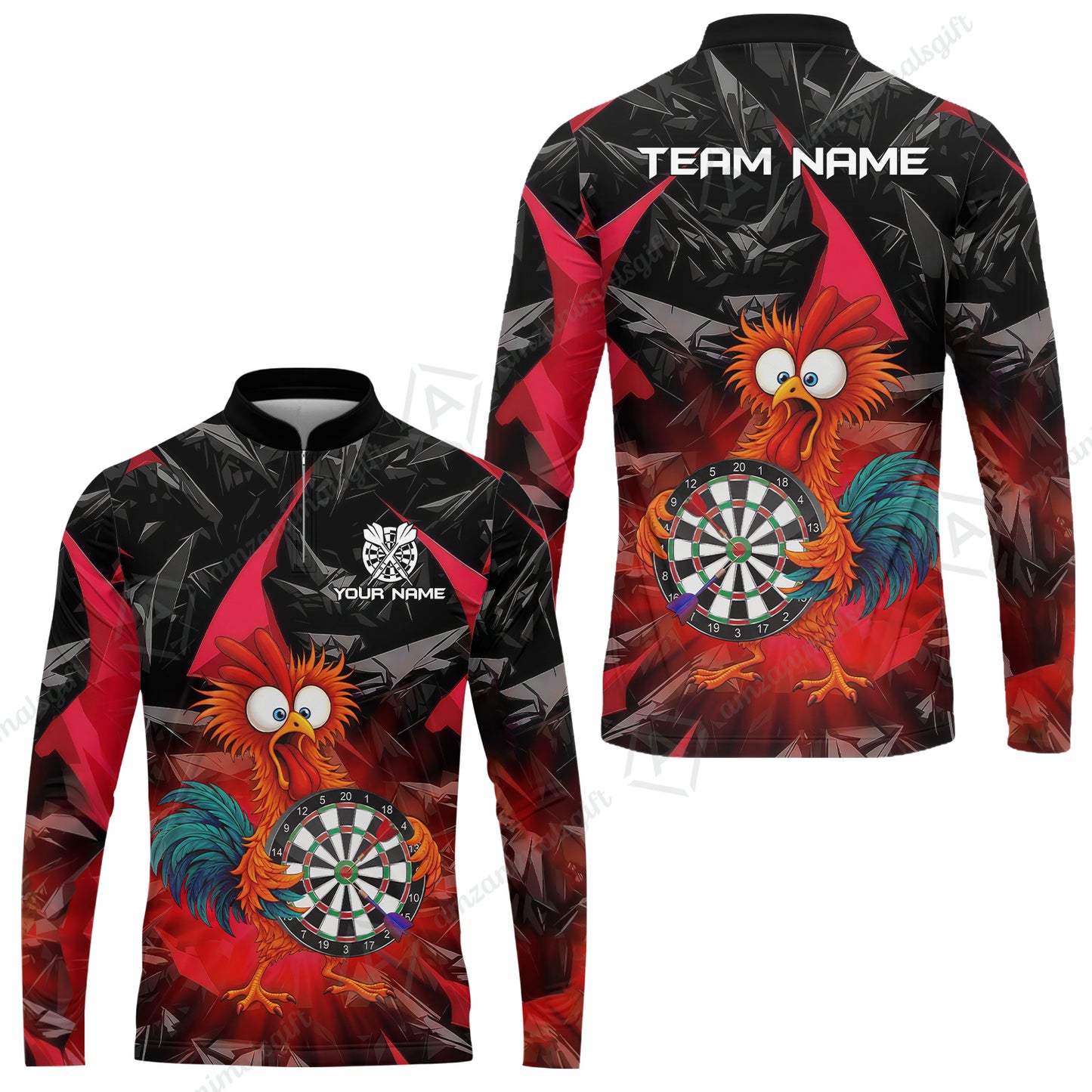 Custom Darts Team Jersey, Personalized Funky Rooster Dart Shirt For Players With Name & Team Name