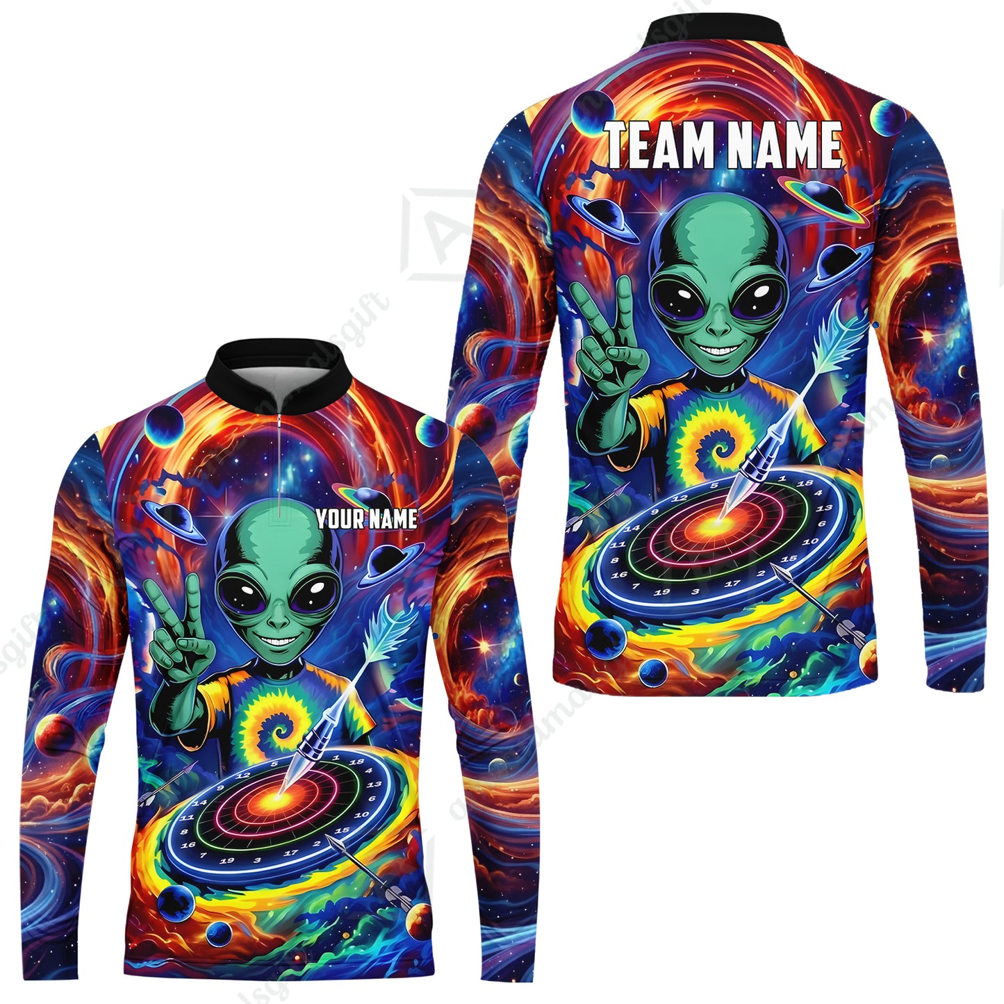 Custom Darts Team Jersey, Personalized Alien Vortex Strike Dart Polo Shirt For Players With Name & Team Name