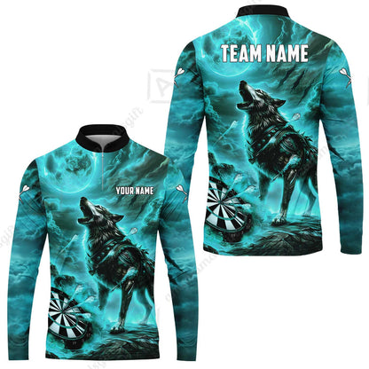 Custom Darts Team Jersey, Personalized Flaming Wolf Jersey Shirt For Players With Name & Team Name