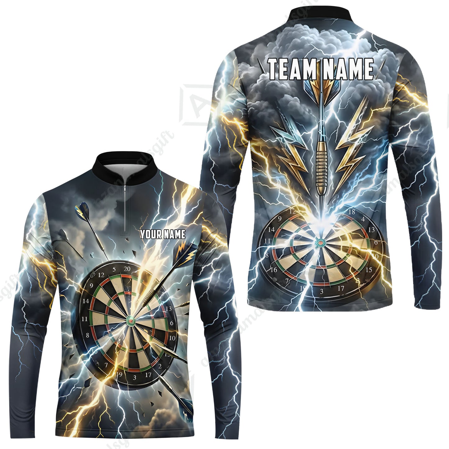 Custom Darts Team Jersey, Personalized Lightning Darts Polo Shirt For Players With Name & Team Name