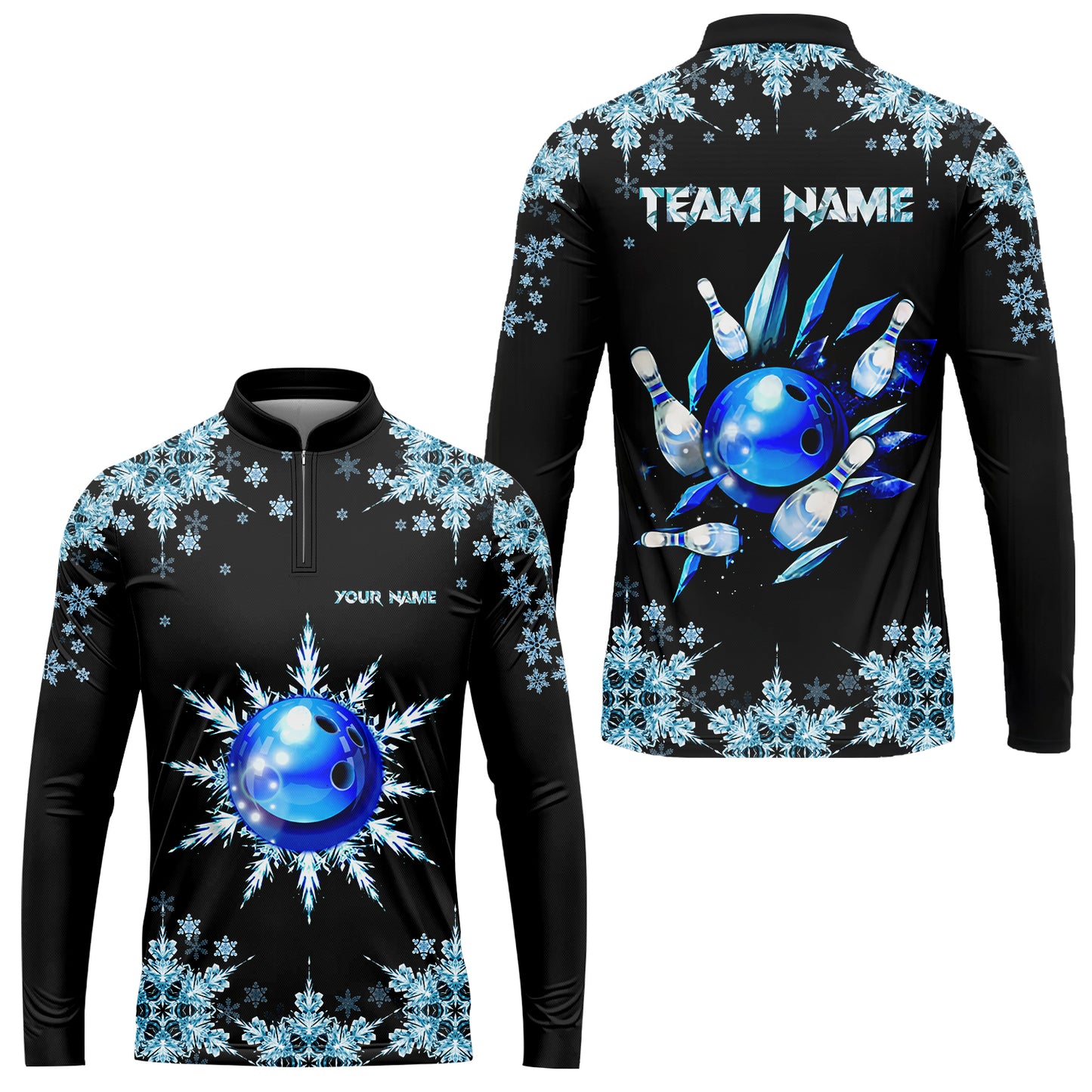 Snowflake Ice Custom Bowling Team Jerseys Polo Shirts, Christmas Ice Bowling uniforms - Bowling Polo Personalized Name And Team Name
