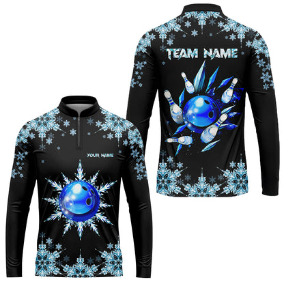 Snowflake Ice Custom Bowling Team Jerseys Polo Shirts, Christmas Ice Bowling uniforms - Bowling Polo Personalized Name And Team Name