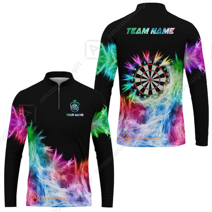 Customized Darts Long Sleeve Jersey, Darts Icy Light Black And Multi Color Team Long Sleeve Jersey For Darts Player