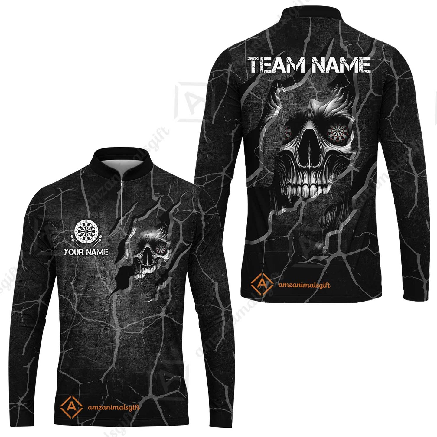 Customized Darts Long Sleeve Jersey, Torn-Up Skull Dartboard Eyes Darts Team Style Long Sleeve Jersey for Players, Jersey for Darts Players