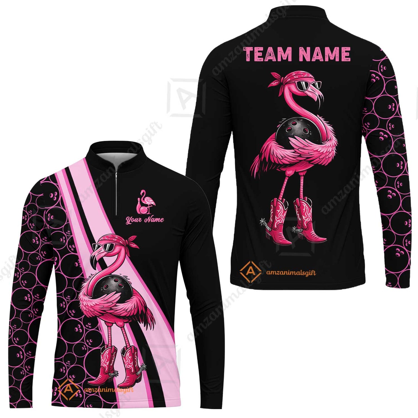 Custom Bowling Jersey Polo Shirt, Cowgirl Flamingo Bowling Custom Bowling Jersey Team Shirt For Players With Name & Team Name