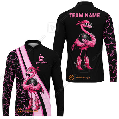 Custom Bowling Jersey Polo Shirt, Cowgirl Flamingo Bowling Custom Bowling Jersey Team Shirt For Players With Name & Team Name