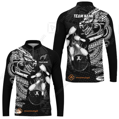 Custom Bowling Team Jerseys Polo Shirts, Bowling uniforms Bowling & Pins Dragon Flame Fire Multicolor Options Personalized Name And Team Name