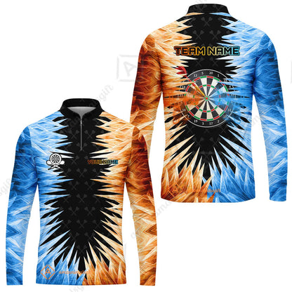 Customized Darts Long Sleeve Jersey, Darts Dartboard Ice And Fire Multicolor Custom Darts Long Sleeve Jersey Team Jersey For Darts Players