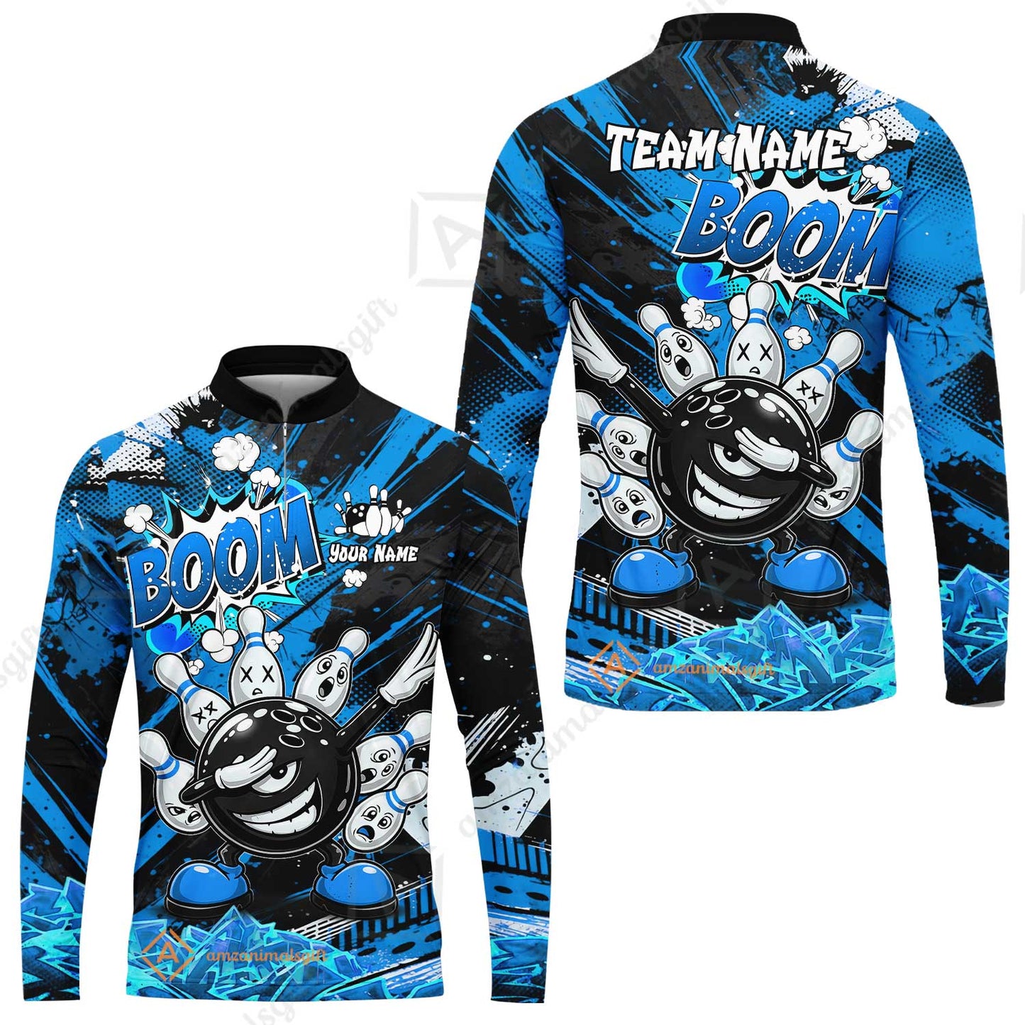 Customized Bowling Unisex Polo Shirt, Boom Bowling Angry Ball Screaming Pins, Personalized Name And Team Name For Bowlers