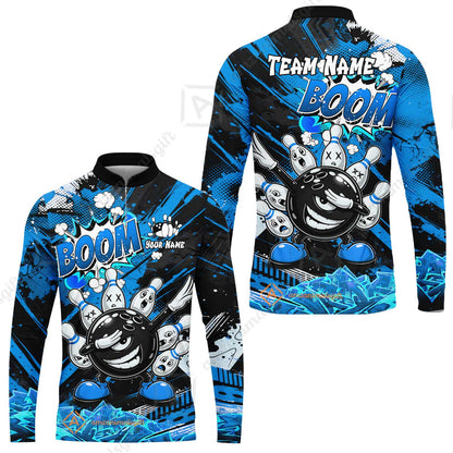 Customized Bowling Unisex Polo Shirt, Boom Bowling Angry Ball Screaming Pins, Personalized Name And Team Name For Bowlers