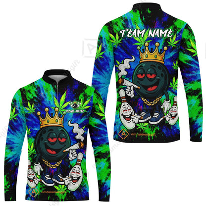 Custom Bowling Team Flat Neck Zip Jersey Shirt, King Smoke Tie-Dye Personalized Team Shirt, Custom Name and Team Name for Bowlers