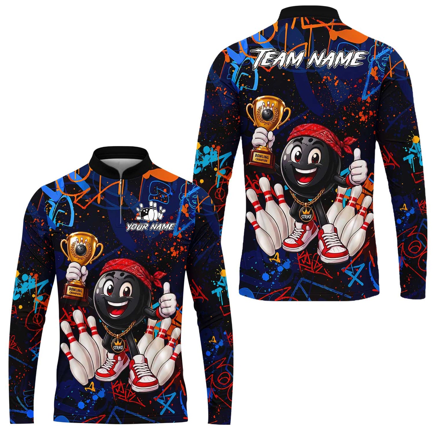 Custom Bowling Jersey Polo Shirt, Graffiti Champion, Custom Bowling Jersey Team Shirt For Players With Name & Team Name