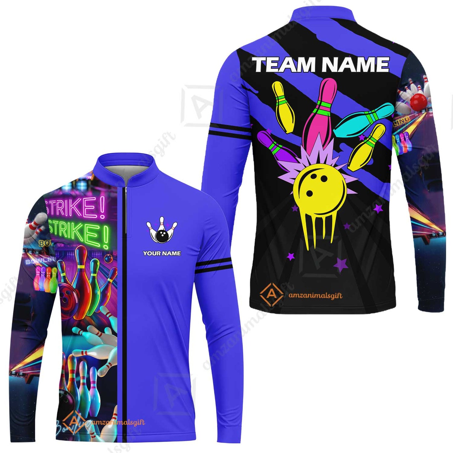 Custom Bowling Team Jersey Neon Bowling Strike Polo Shirts, Bowling Team Uniforms, Personalized Name And Team Name