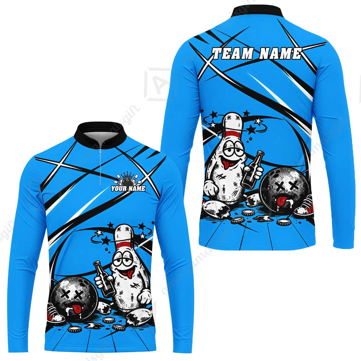 Custom Bowling Jersey Polo Shirt, Drunk Bowling Pin And Ball, Custom Bowling Jersey Team Shirt For Players With Name & Team Name