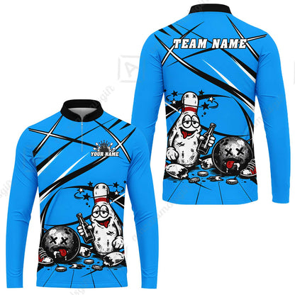 Custom Bowling Jersey Polo Shirt, Drunk Bowling Pin And Ball, Custom Bowling Jersey Team Shirt For Players With Name & Team Name