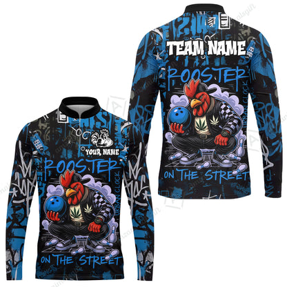 Customized Bowling Unisex Polo Shirt, Urban Streetwear Chicken Bowling Rooster On The Street, Personalized Name Team Name