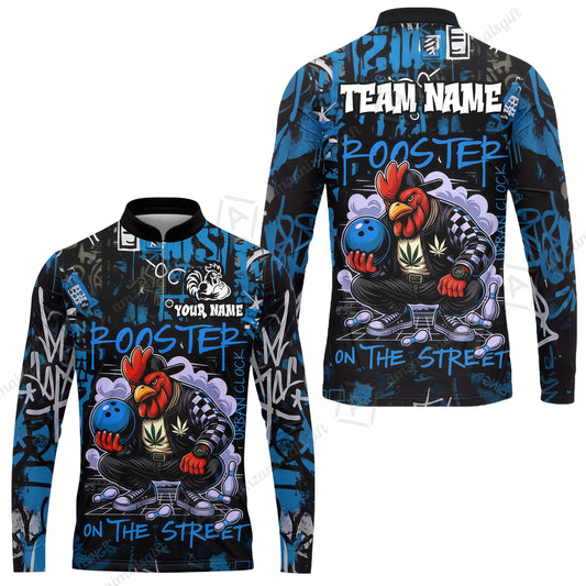 Customized Bowling Unisex Polo Shirt, Urban Streetwear Chicken Bowling Rooster On The Street, Personalized Name Team Name