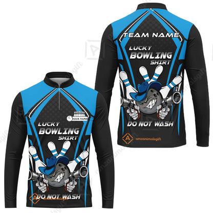 Customized Bowling Team Long Sleeve Jersey, Lucky Bowling Shirt Do Not Wash Bowling Ball Aiming Guns, Personalized Name Bowling Shirt