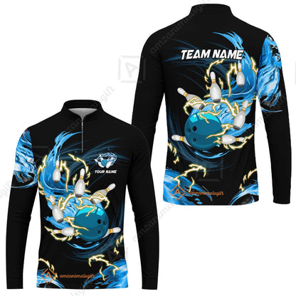 Customized Bowling Thunder Flame Long Sleeve Jersey, Bowling Ball & Pins Breath Of Thunder Flame Multicolor Option, Perfect Outfit For Bowlers