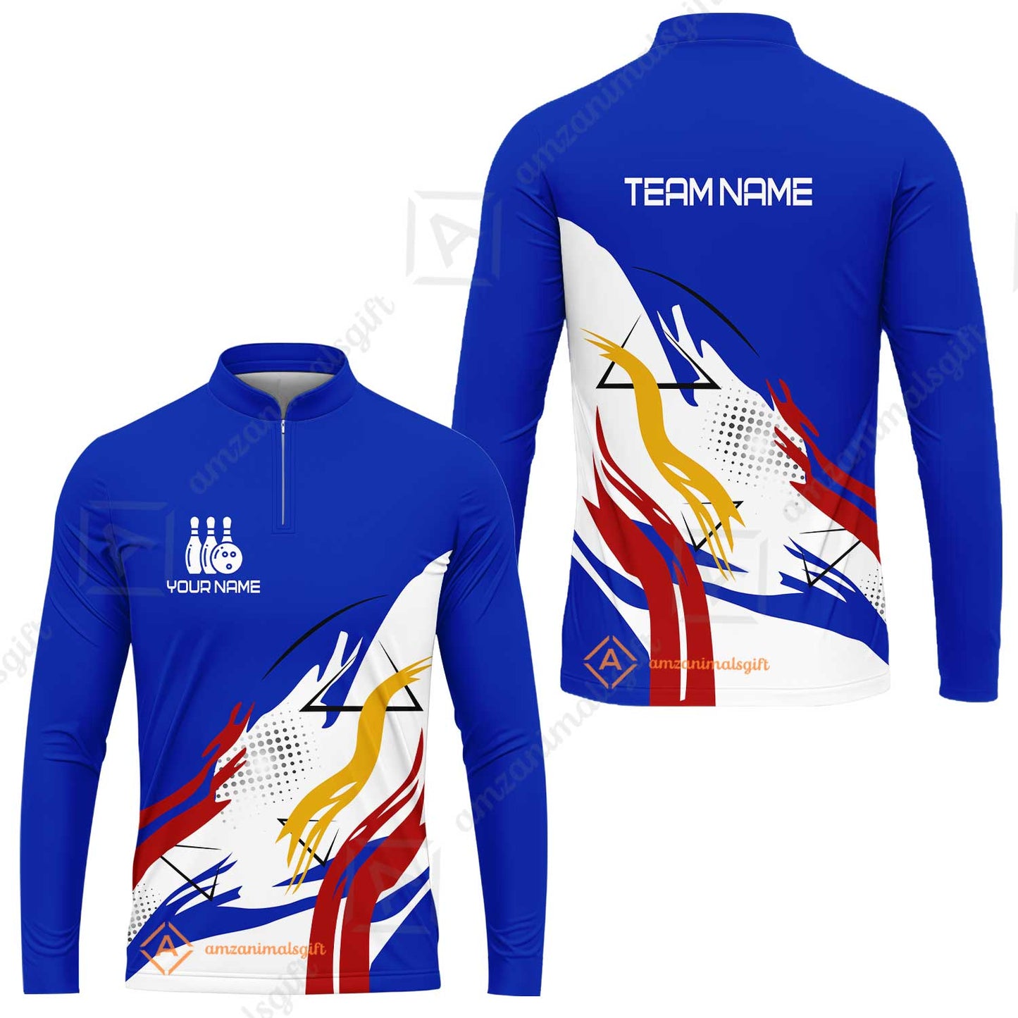 Customize Name, Team Name Bowling Jersey, Bowling Team Jersey Multicolor Polo Quarter-Zip Shirts, Custom Bowling Uniforms Jerseys