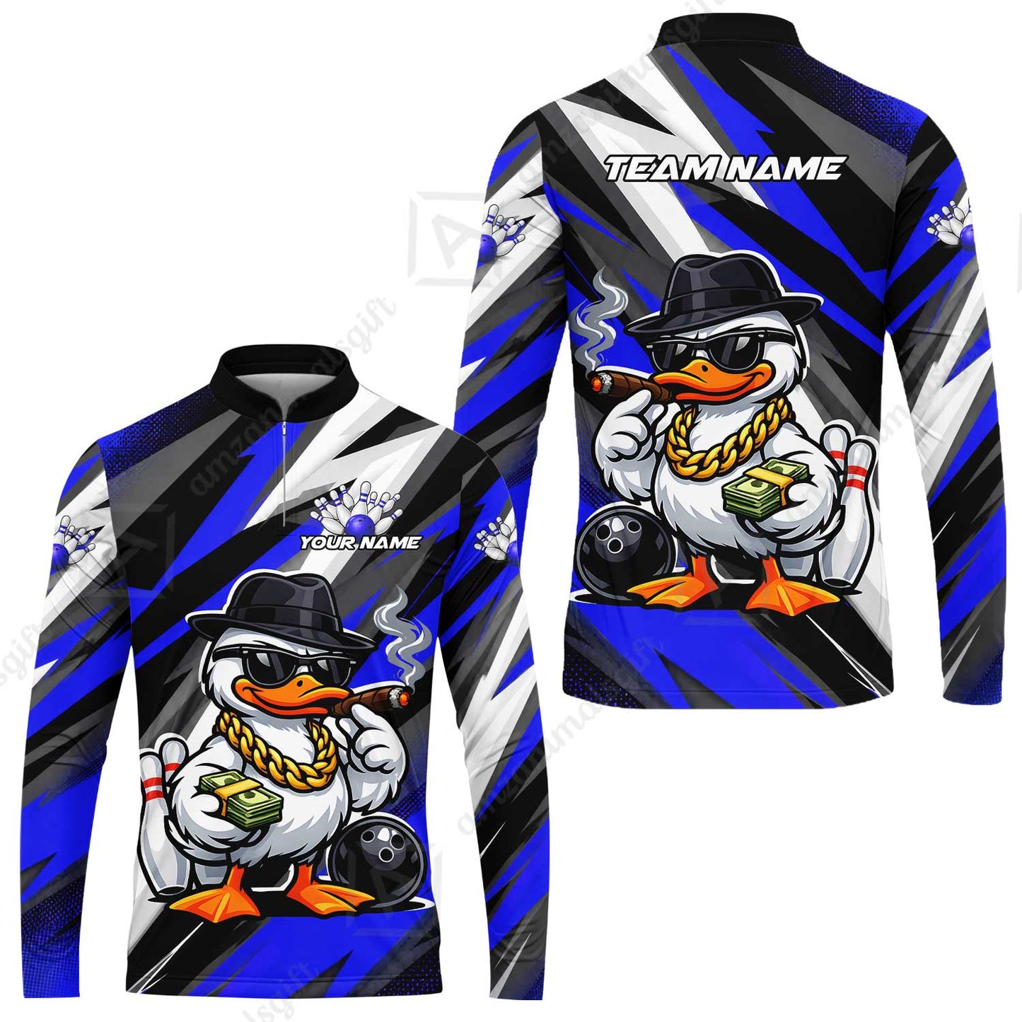 Custom Bowling Jersey Polo Shirt, Boss Hustle Duck Gangster Style, Custom Bowling Jersey Team Shirt For Players With Name and Team Name
