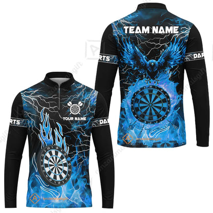 Custom Darts Team Jersey, Dartboard Fire Flame Custom Eagle Darts Jersey Polo Quarter-Zip Shirts, Custom Name And Team Name Darts Uniforms Jersey
