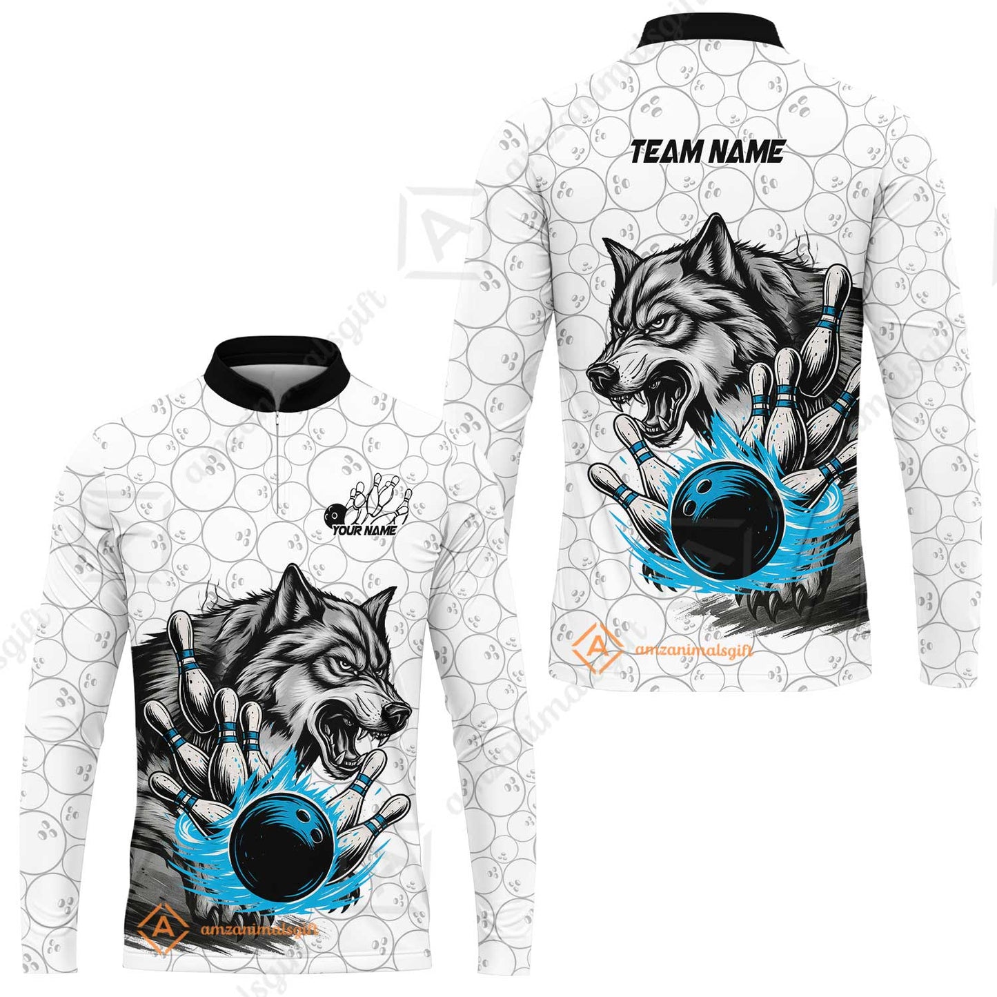 Custom Bowling Team Jersey, Wolf Strike Bowling Jersey Multicolor Polo Quarter-Zip Shirts, Custom Bowling Uniforms Jerseys