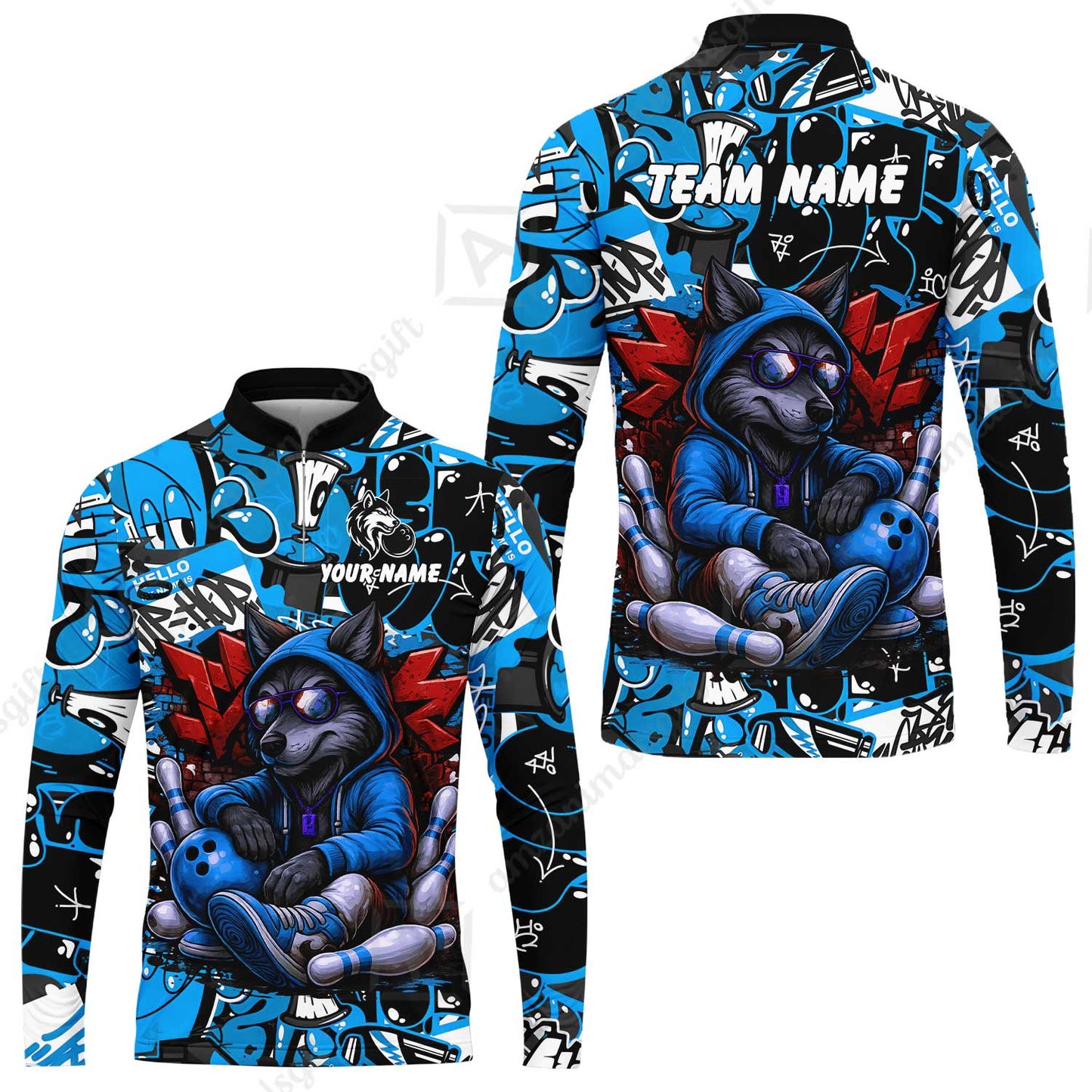 Custom Bowling Jersey Polo Shirt, Badass Wolf Mascot Bowling, Custom Bowling Jersey Team Shirt For Players With Name & Team Name