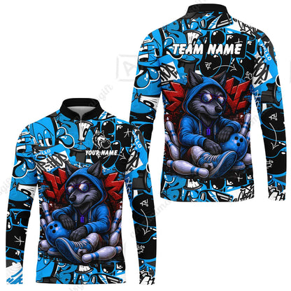 Custom Bowling Jersey Polo Shirt, Badass Wolf Mascot Bowling, Custom Bowling Jersey Team Shirt For Players With Name & Team Name