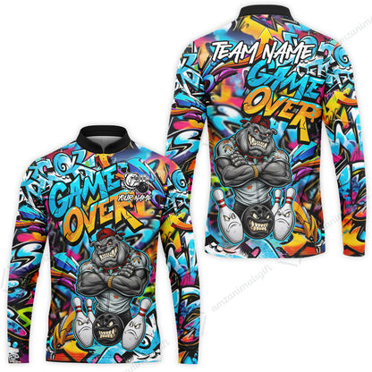 Customized Bowling Unisex Polo Shirt, Cool BullDog With Angry Bowling Game Over - Personalized Name And Team Name