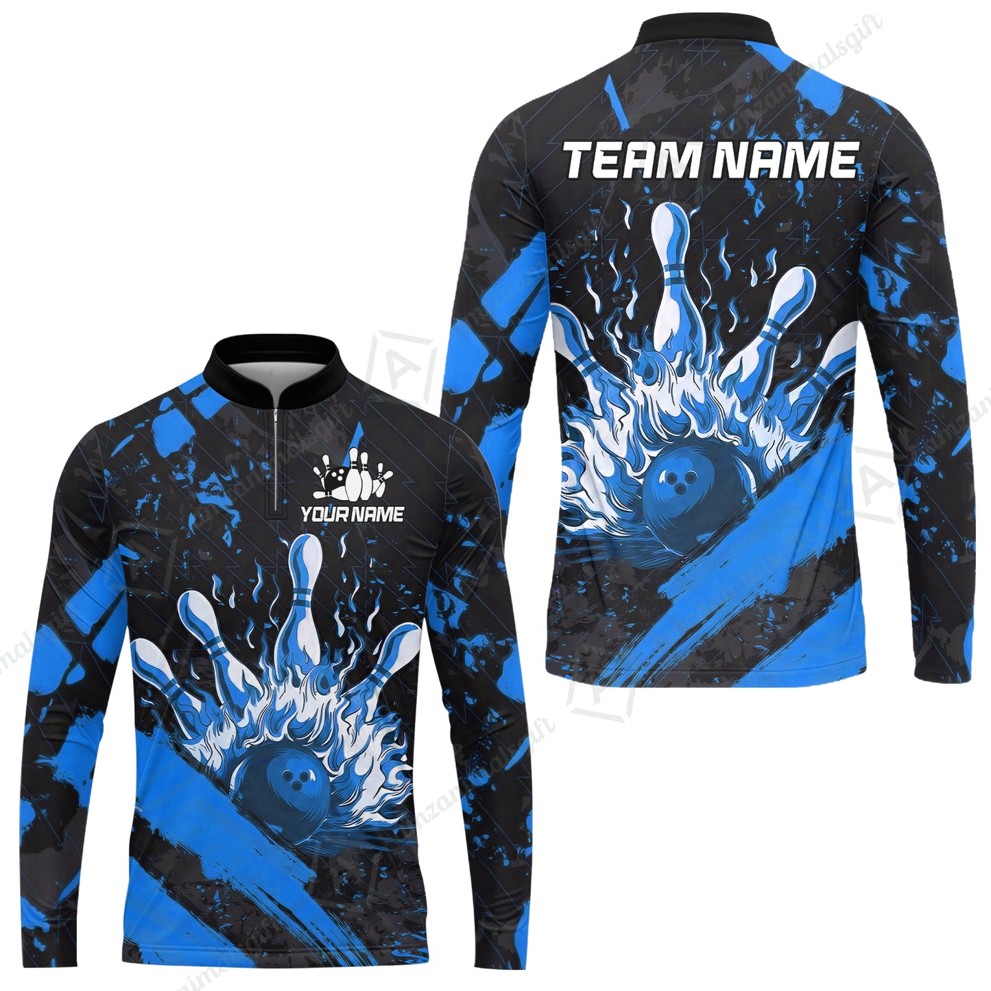 Customized Bowling Unisex Polo Shirt, Bowling And Pins Grunge Flame, Bowling Uniform - Personalized Name And Team Name