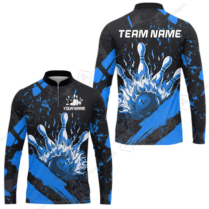 Customized Bowling Unisex Polo Shirt, Bowling And Pins Grunge Flame, Bowling Uniform - Personalized Name And Team Name