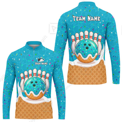 Custom Bowling Jersey Polo Shirt, Bowling Sprinkles Ice Cream Cone, Personalized Name & Team Name