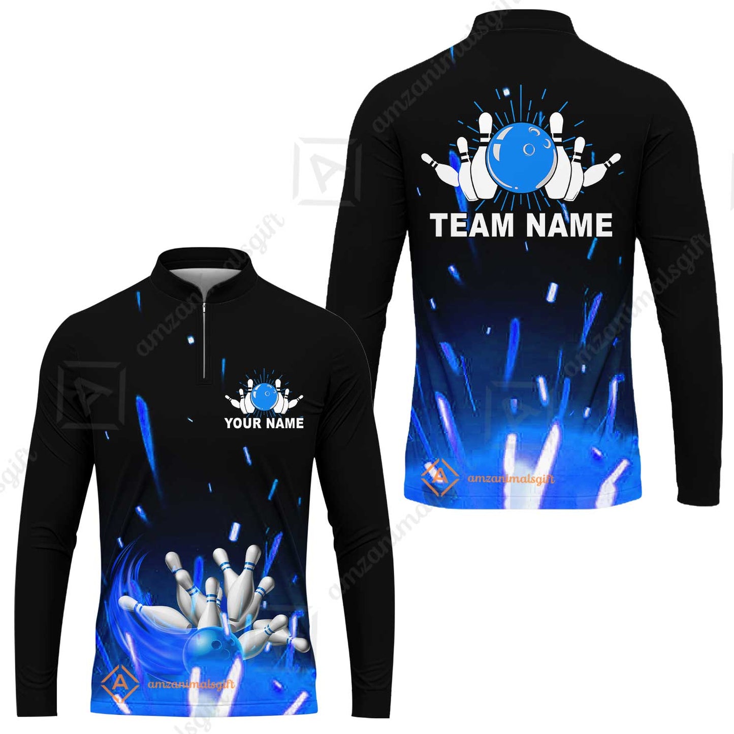 Custom Bowling Team Jerseys Polo Shirts, Bowling uniforms Flame Bowling Ball And Pins Short Sleeve Polo For Men Women Bowlers