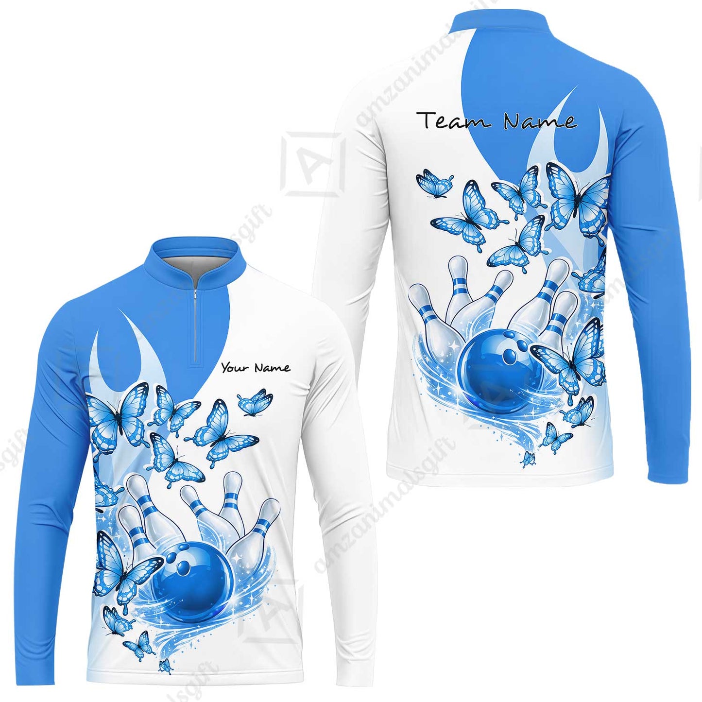 Custom Bowling Jersey Polo Shirt, Butterfly Strike, Personalized Name & Team Name