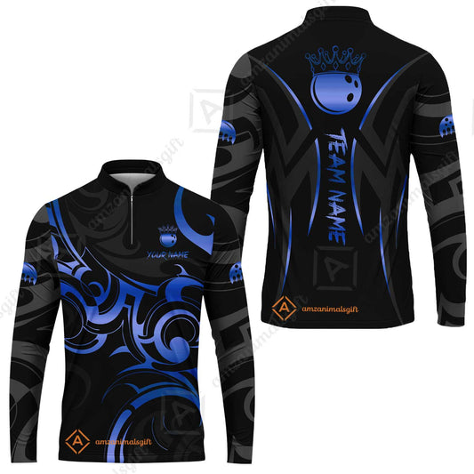 Customized Bowling Team Long Sleeve Jersey, Bowling Swirling Fire Flames Gold And Black Style Long Sleeve Jersey