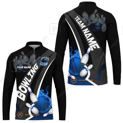 Customized Bowling Polo, Bowling And Pins Plame Premium Multicolor Option Personalized Name And Team Zipper Polo Jerseys Shirts