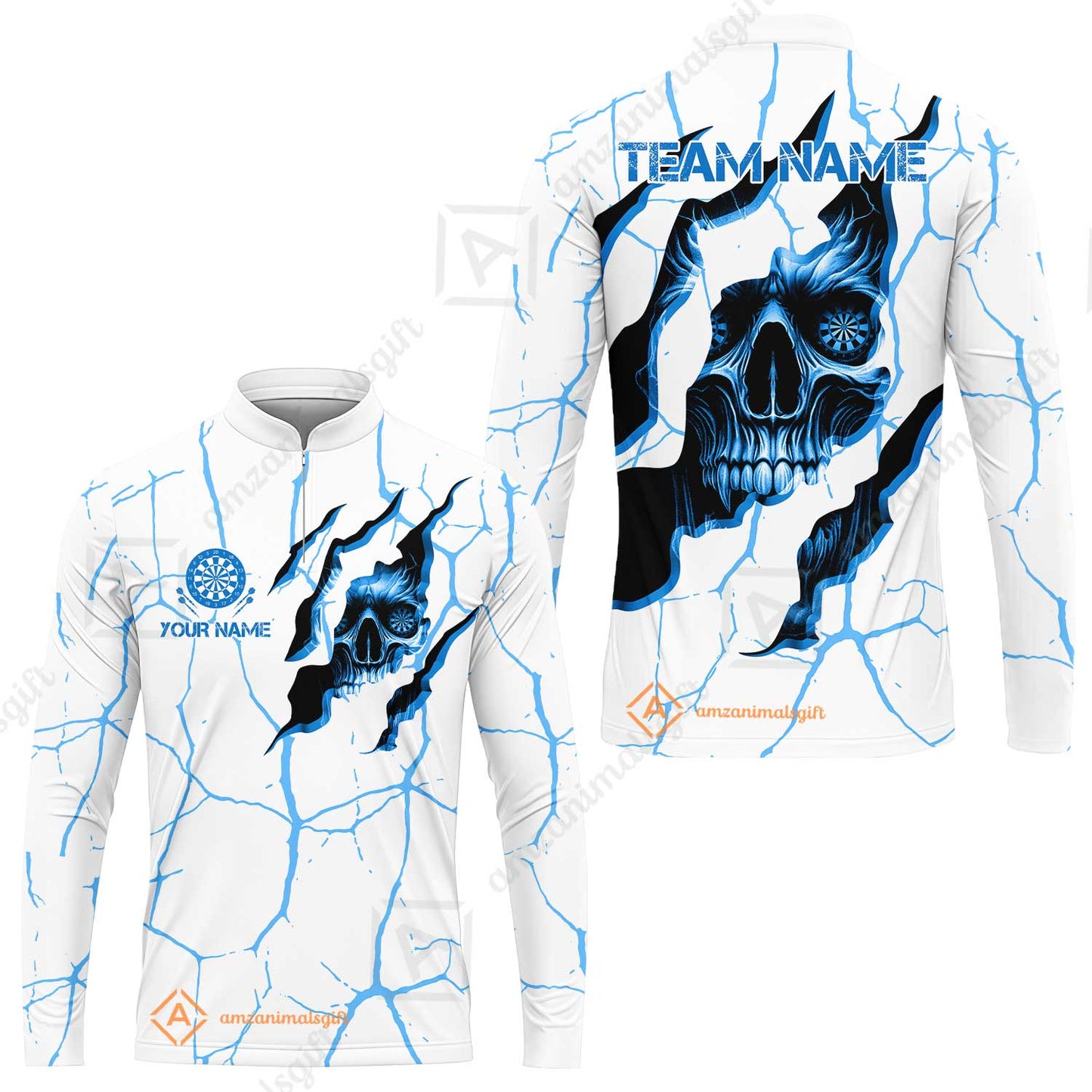Customized Darts Long Sleeve Jersey, Torn-Up Skull Dartboard Eyes Darts Team Style Long Sleeve Jersey for Players, Jersey for Darts Players