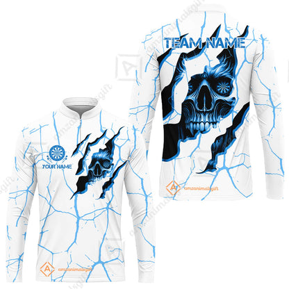 Customized Darts Long Sleeve Jersey, Torn-Up Skull Dartboard Eyes Darts Team Style Long Sleeve Jersey for Players, Jersey for Darts Players
