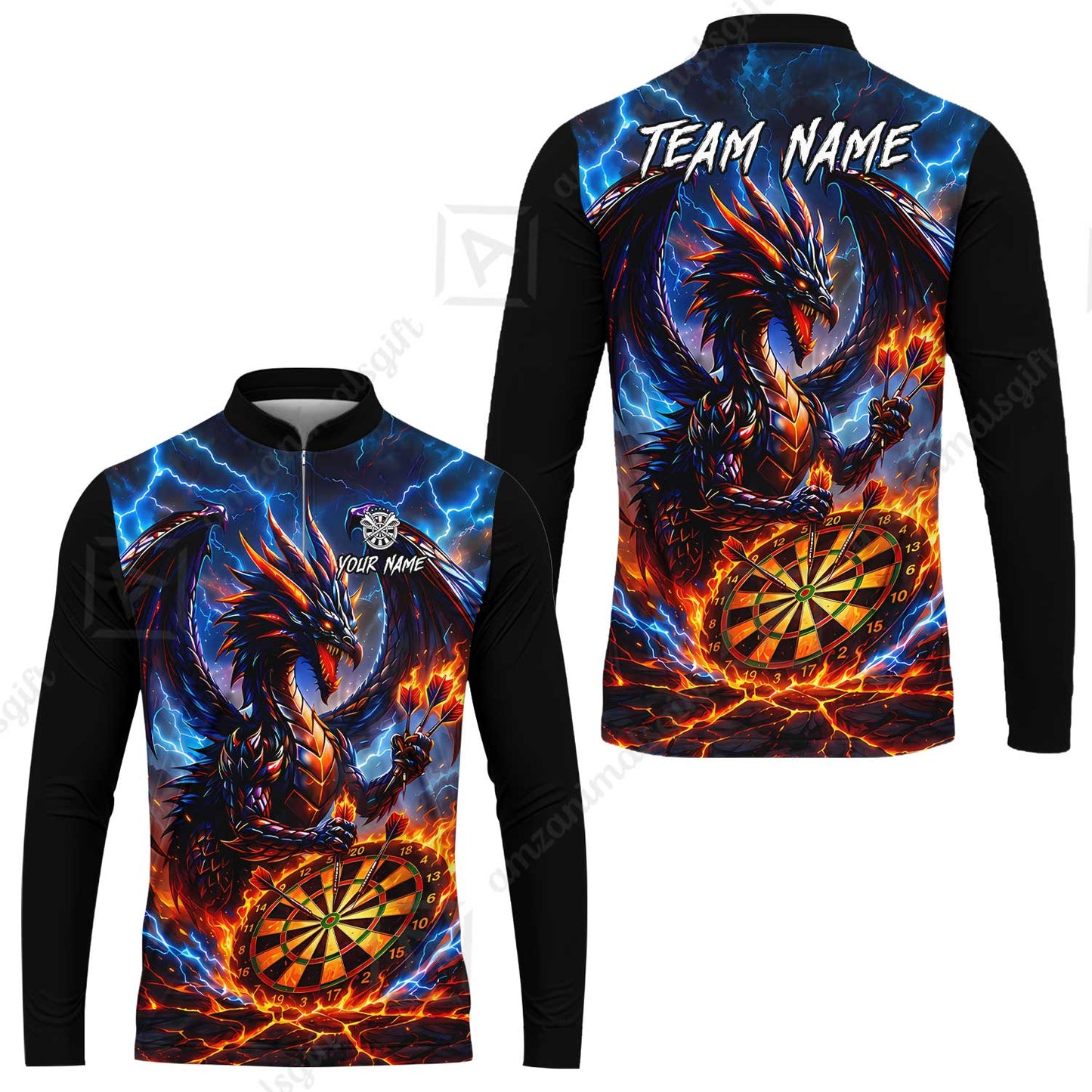 Custom Darts Jersey Polo Shirt, Dragon Fire Darts, Custom Dart Jersey Team Shirt For Players With Name & Team Name