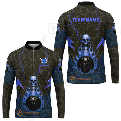 Custom Bowling Team Unisex Polo Shirt, Thunder Skull Strike Personalized Team Shirt, Custom Name and Team Name for Bowlers
