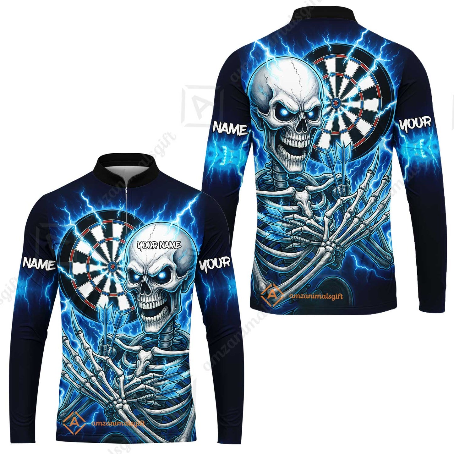 Custom Darts Team Long Sleeve Jersey, Dartboard Electric Skeleton Darts Jersey Long Sleeve Jersey, Custom Darts Uniforms Jersey