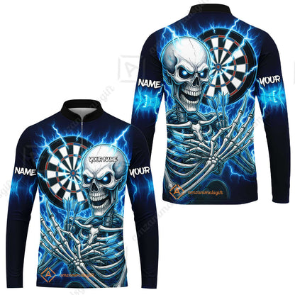 Custom Darts Team Long Sleeve Jersey, Dartboard Electric Skeleton Darts Jersey Long Sleeve Jersey, Custom Darts Uniforms Jersey
